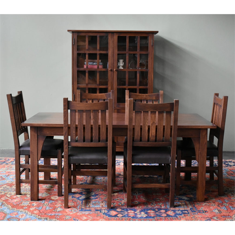 Crafters and Weavers Arts and Crafts Solid Wood Dining Table Set in Walnut