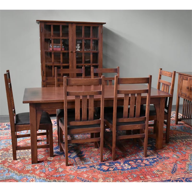 Crafters and Weavers Arts and Crafts Solid Wood Dining Table Set in Walnut Oak