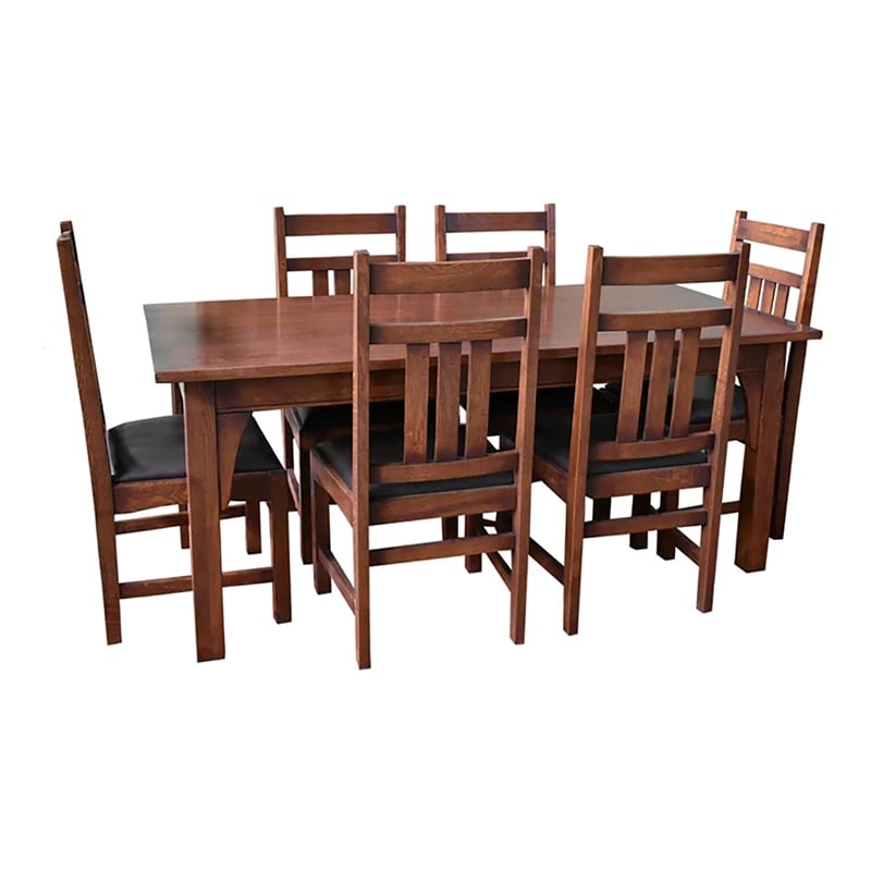 Crafters and Weavers Arts and Crafts Solid Wood Dining Table Set in Walnut Oak