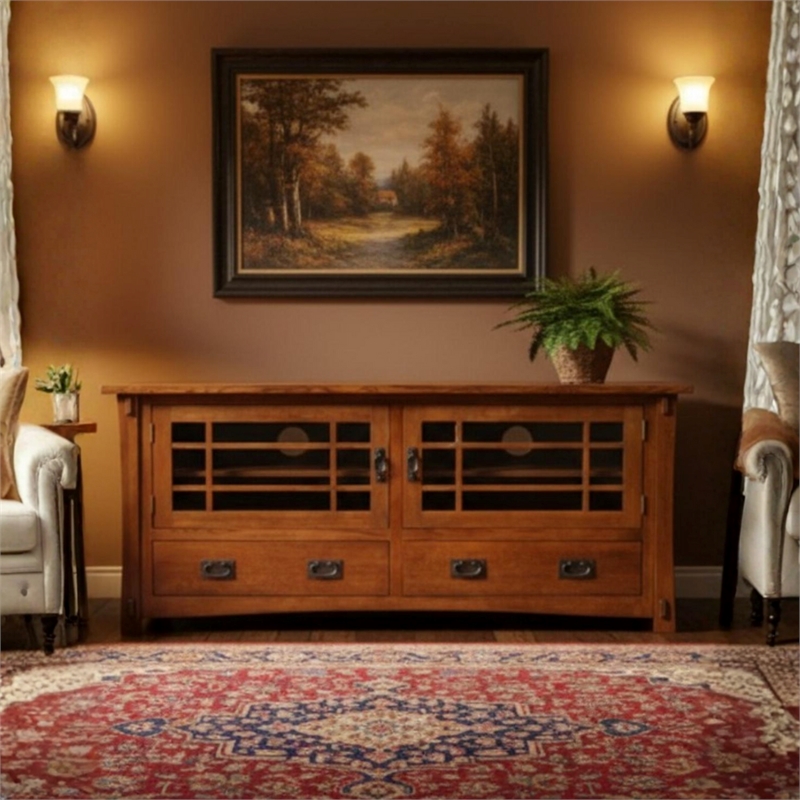 Crafters and Weavers Arts and Crafts Wood TV Stand for TVs up to 60
