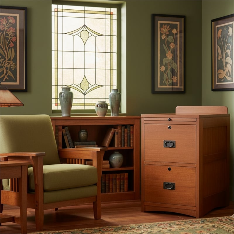 Crafters and Weavers Arts and Crafts 2-Drawer Wood File Cabinet in Cherry