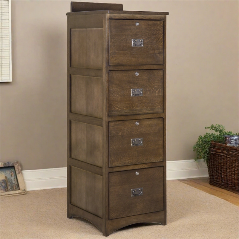 Crafters and Weavers Arts and Crafts 4-Drawer Wood File Cabinet in Walnut