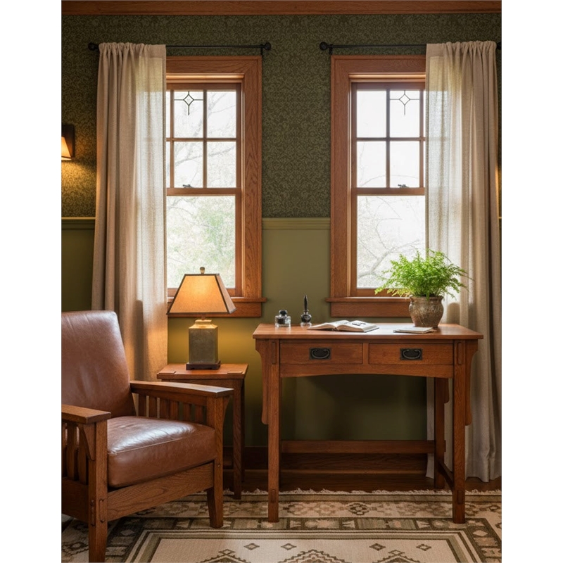 Crafters and Weavers Arts and Crafts Wood Library Table in Cherry