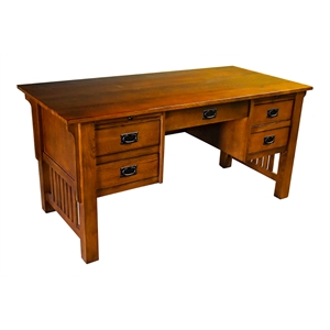 Crafters and Weavers Arts and Crafts 5-Drawer Wood Desk in Brown