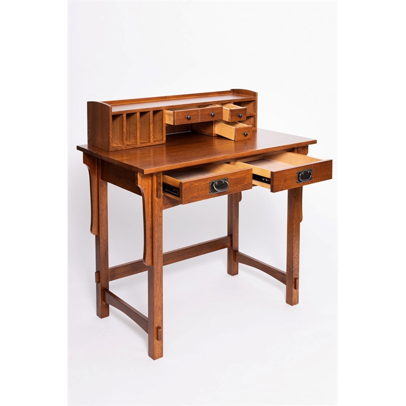 Crafters and Weavers Arts and Crafts Wood Library Table with Organizer in Cherry