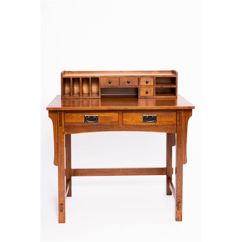 Crafters and Weavers Arts and Crafts Wood Library Table with Organizer in Cherry