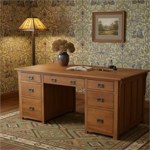 Crafters and Weavers Arts and Crafts Wood Library Desk w/ File Cabinet in Cherry