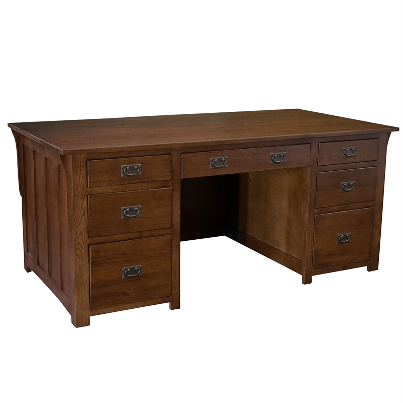 Crafters and Weavers Arts and Crafts Wood Library Desk w/ File Cabinet in Walnut