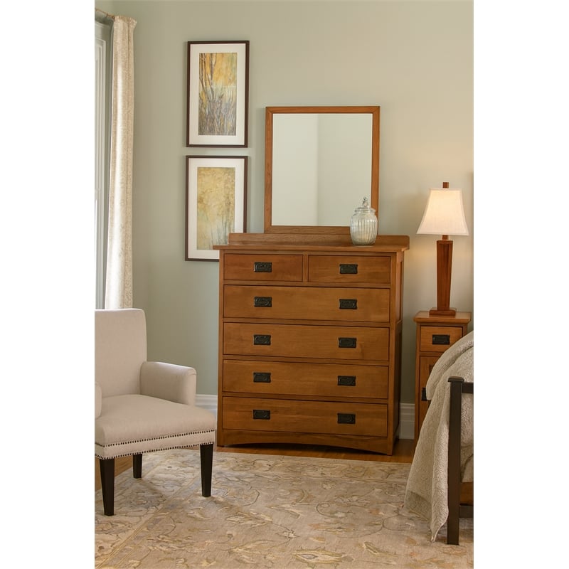Crafters and Weavers Craftsman 6-Drawer Solid Wood Dresser in Cherry Oak