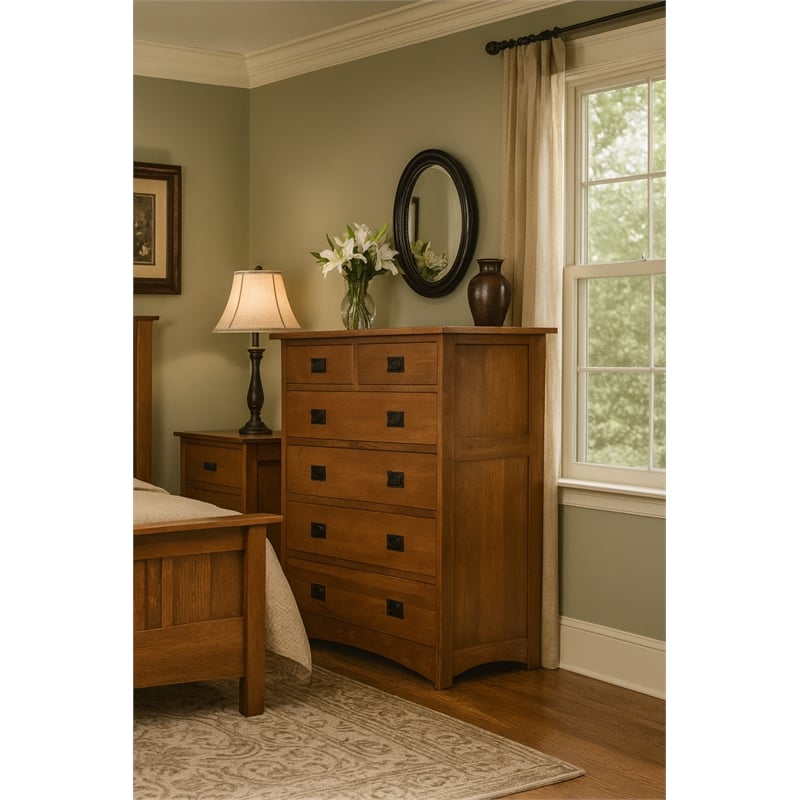 Crafters and Weavers Craftsman 6-Drawer Solid Wood Dresser in Cherry Oak