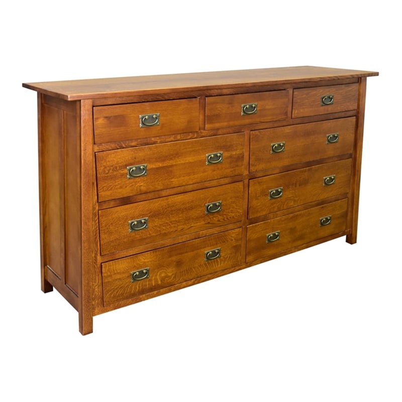 Crafters and Weavers Craftsman 9-Drawer Solid Wood Dresser in Cherry