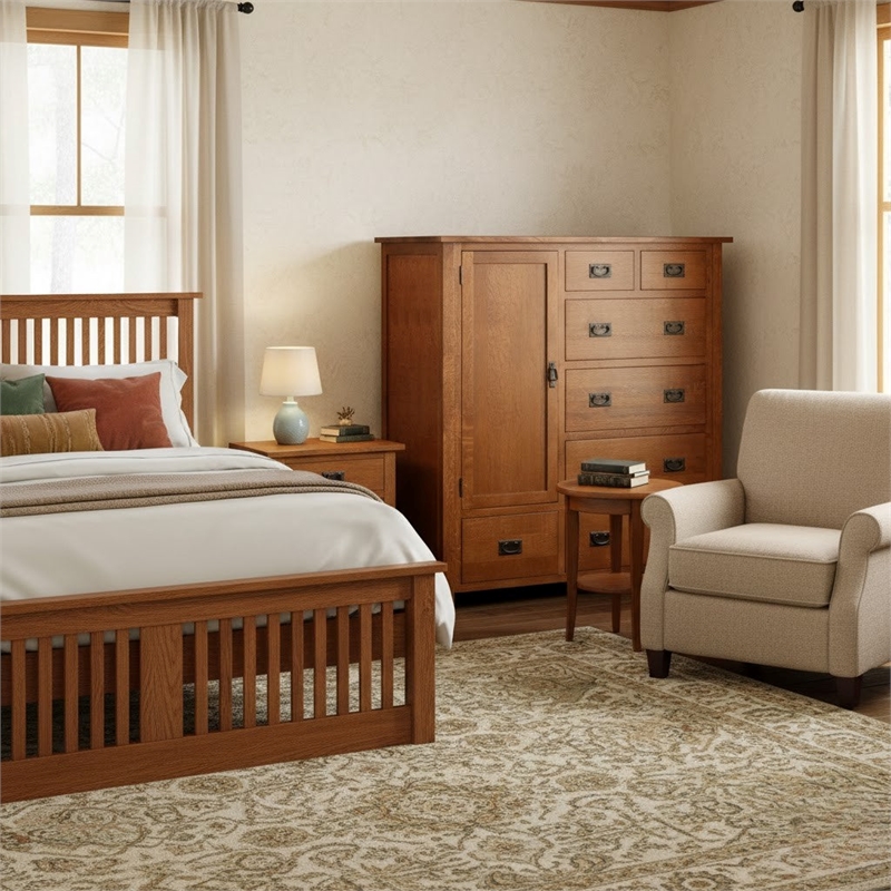 Crafters and Weavers Craftsman 7-Drawer Solid Wood Chest in Cherry