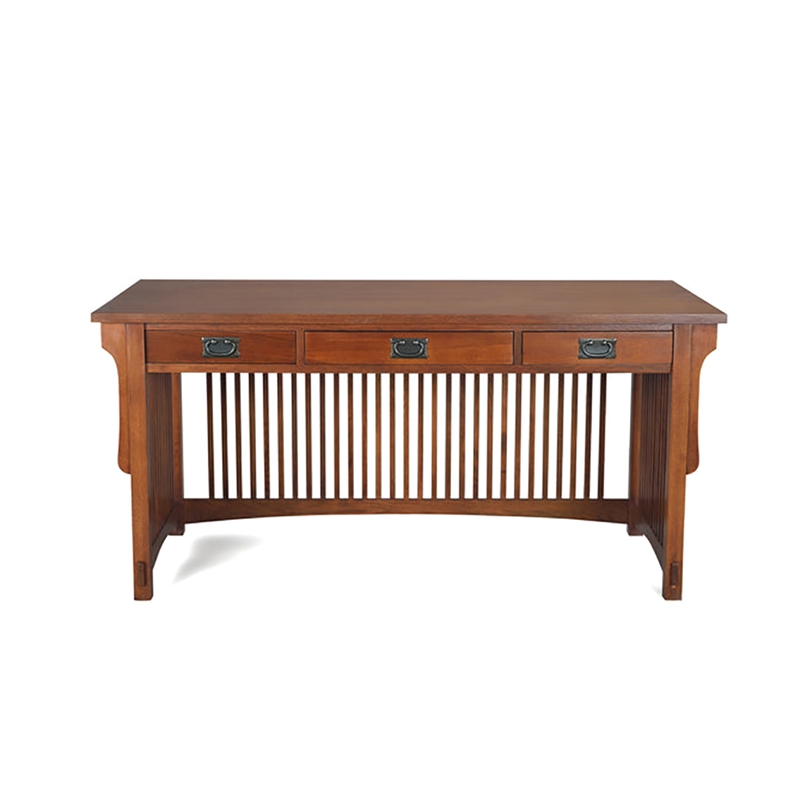 Crafters and Weavers Arts and Crafts 3-Drawer Wood Library Desk in Cherry