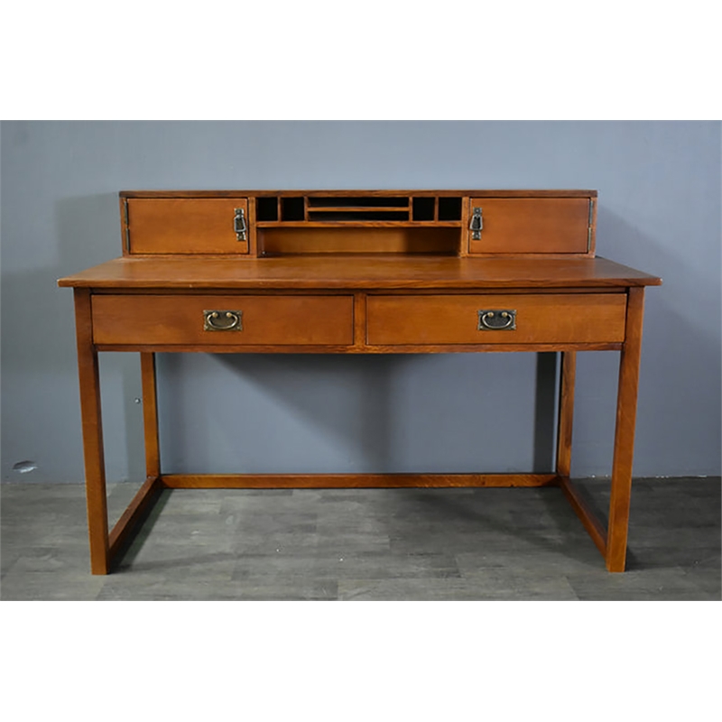 Crafters and Weavers Arts and Crafts Wood Library Table with Hutch in Cherry