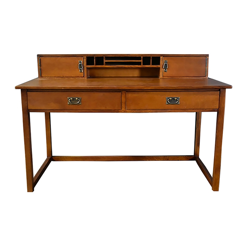 Crafters and Weavers Arts and Crafts Wood Library Table with Hutch in Cherry