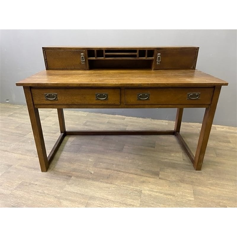 Crafters and Weavers Arts and Crafts Wood Library Table with Hutch in Walnut