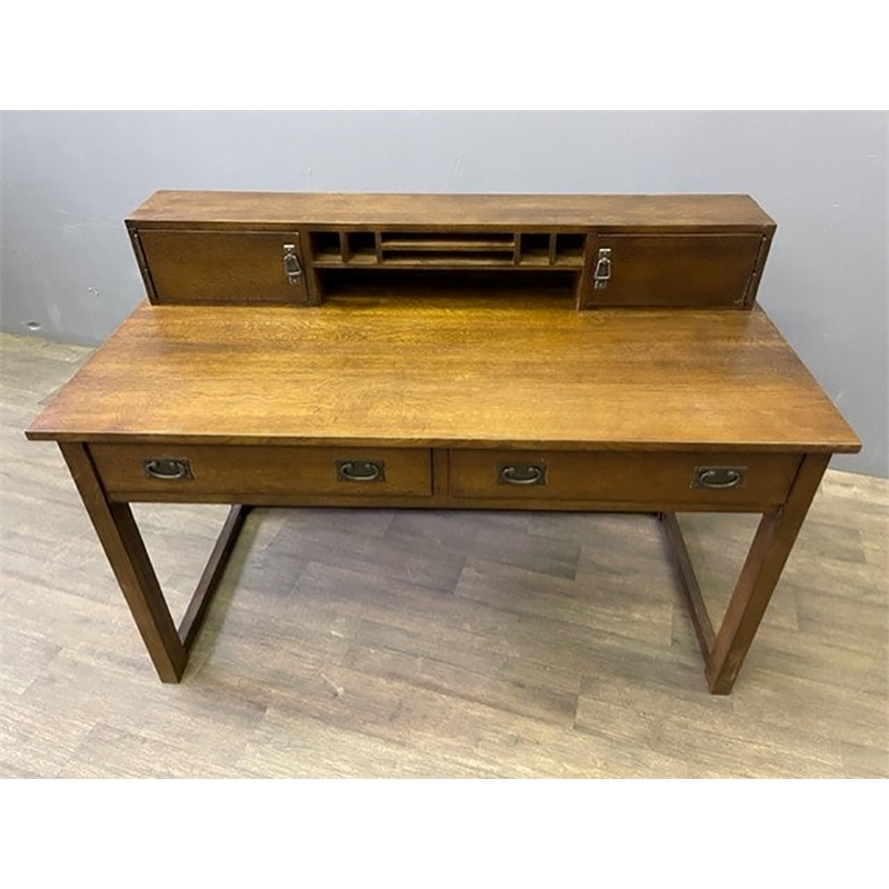 Crafters and Weavers Arts and Crafts Wood Library Table with Hutch in Walnut
