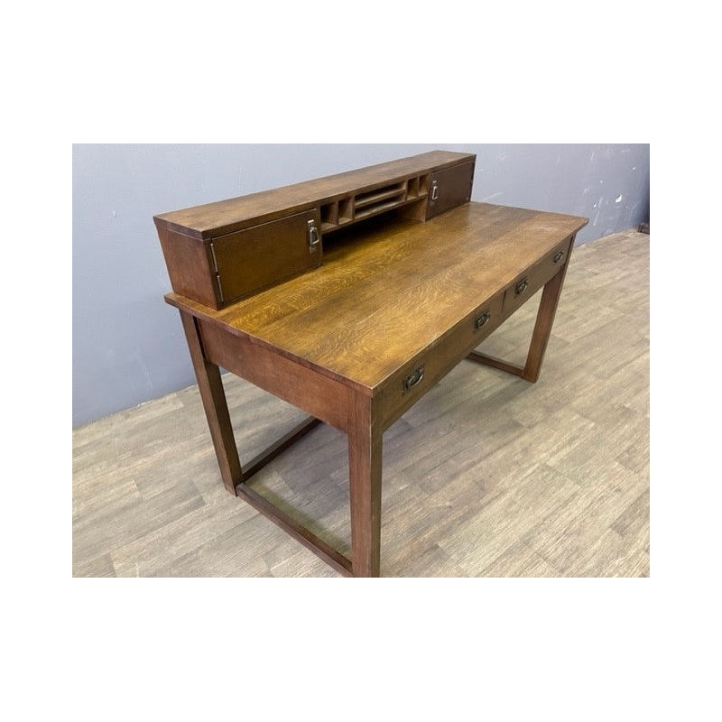 Crafters and Weavers Arts and Crafts Wood Library Table with Hutch in Walnut