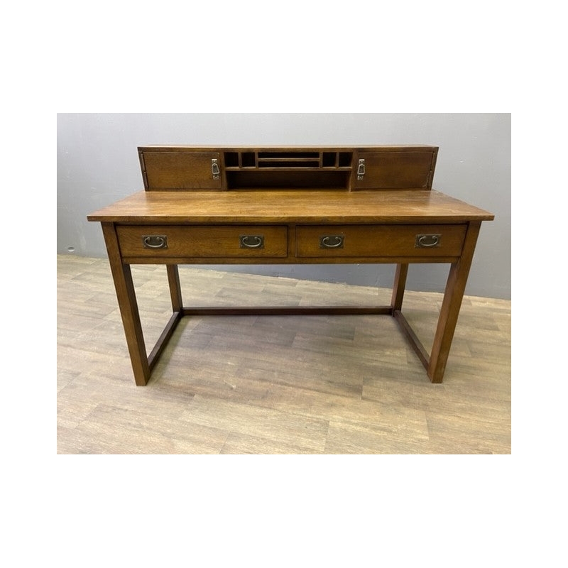 Crafters and Weavers Arts and Crafts Wood Library Table with Hutch in Walnut