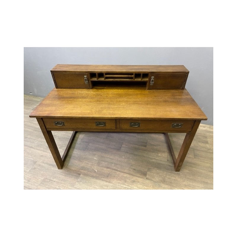 Crafters and Weavers Arts and Crafts Wood Library Table with Hutch in Walnut