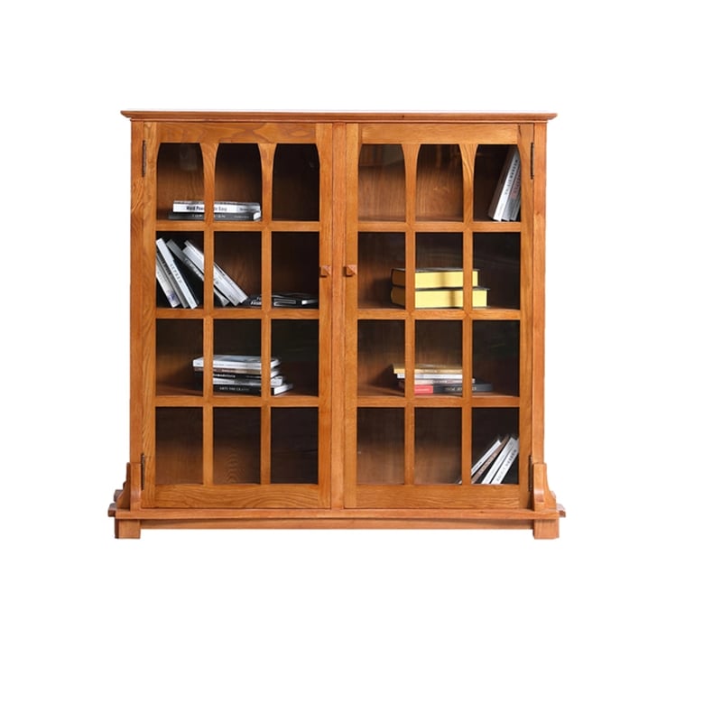 Crafters and Weavers Arts and Crafts Wood Double Door Bookcase in Cherry