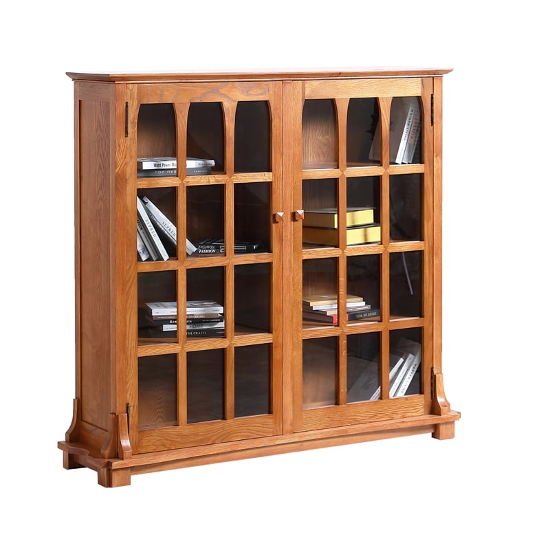 Crafters and Weavers Arts and Crafts Wood Double Door Bookcase in Cherry