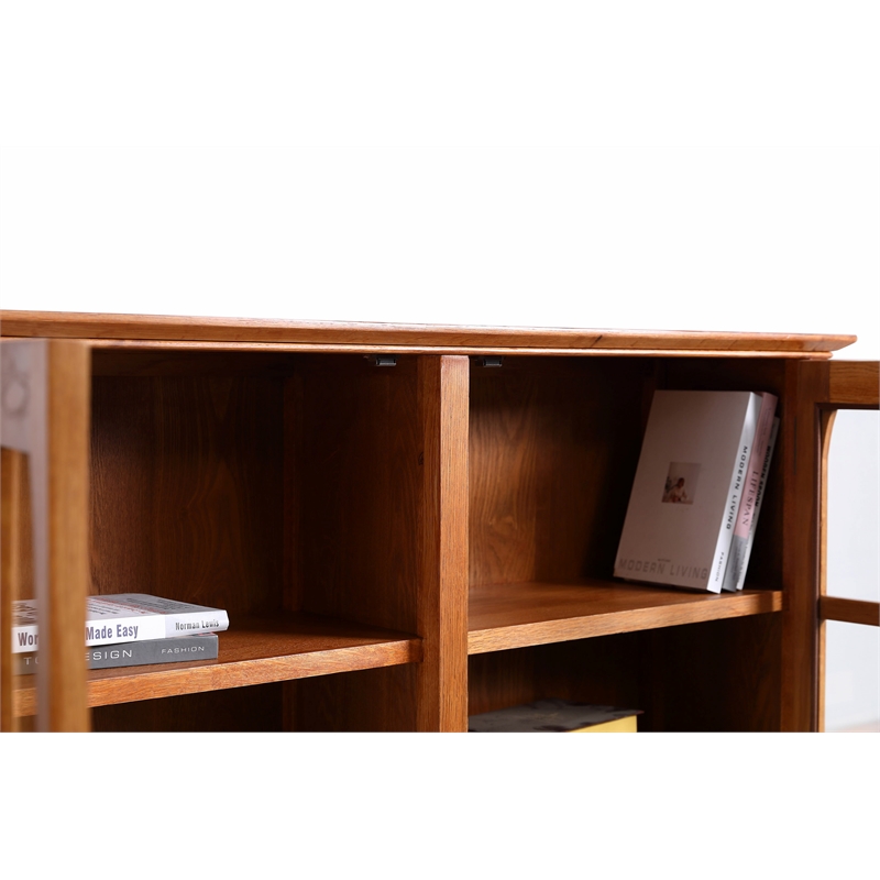 Crafters and Weavers Arts and Crafts Wood Double Door Bookcase in Cherry