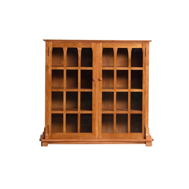 Crafters and Weavers Arts and Crafts Wood Double Door Bookcase in Cherry