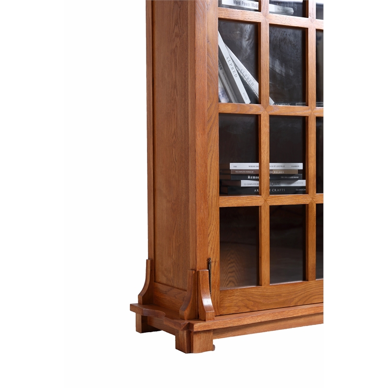Crafters and Weavers Arts and Crafts Wood Double Door Bookcase in Cherry