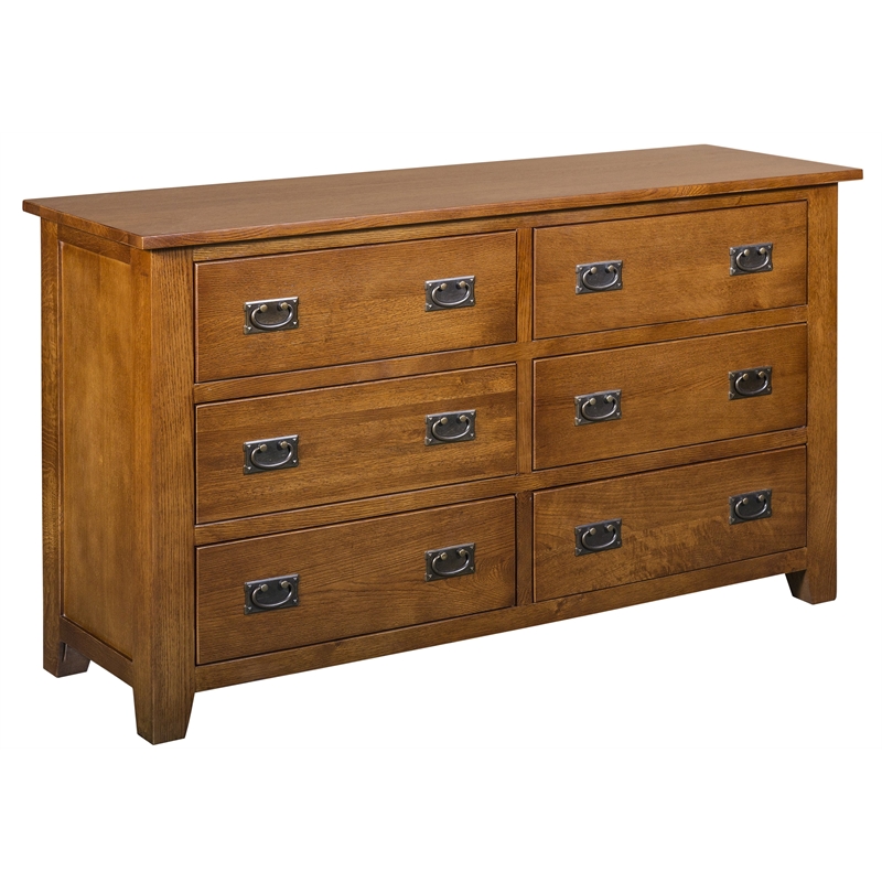 Crafters and Weavers Craftsman Mission 6-Drawer Solid Wood Dresser in Cherry