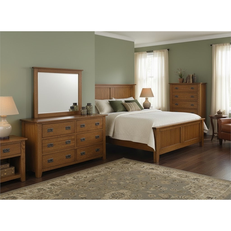 Crafters and Weavers Craftsman Mission 6-Drawer Solid Wood Dresser in Cherry