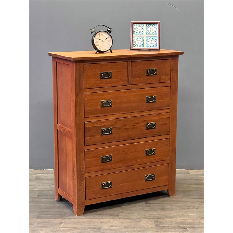 Crafters and Weavers Craftsman Mission 6-Drawer Solid Wood Dresser in Walnut