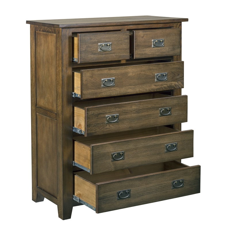 Crafters and Weavers Craftsman Mission 6-Drawer Solid Wood Dresser in Walnut