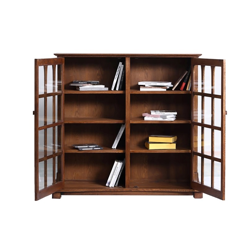 Crafters and Weavers Arts and Crafts Wood Double Door Bookcase in Dark Walnut