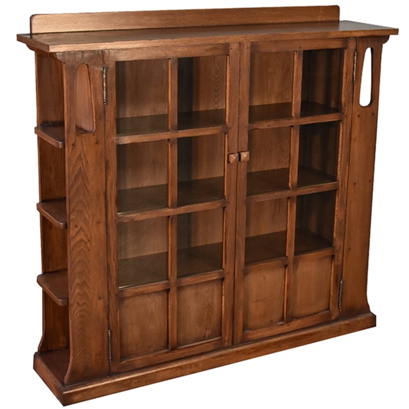 Crafters and Weavers Arts and Crafts Wood Double Door Bookcase in Walnut