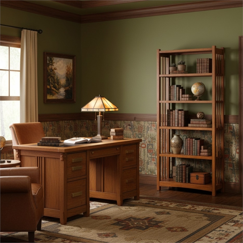 Crafters and Weavers Arts and Crafts Wood Bookcase in Cherry Finish