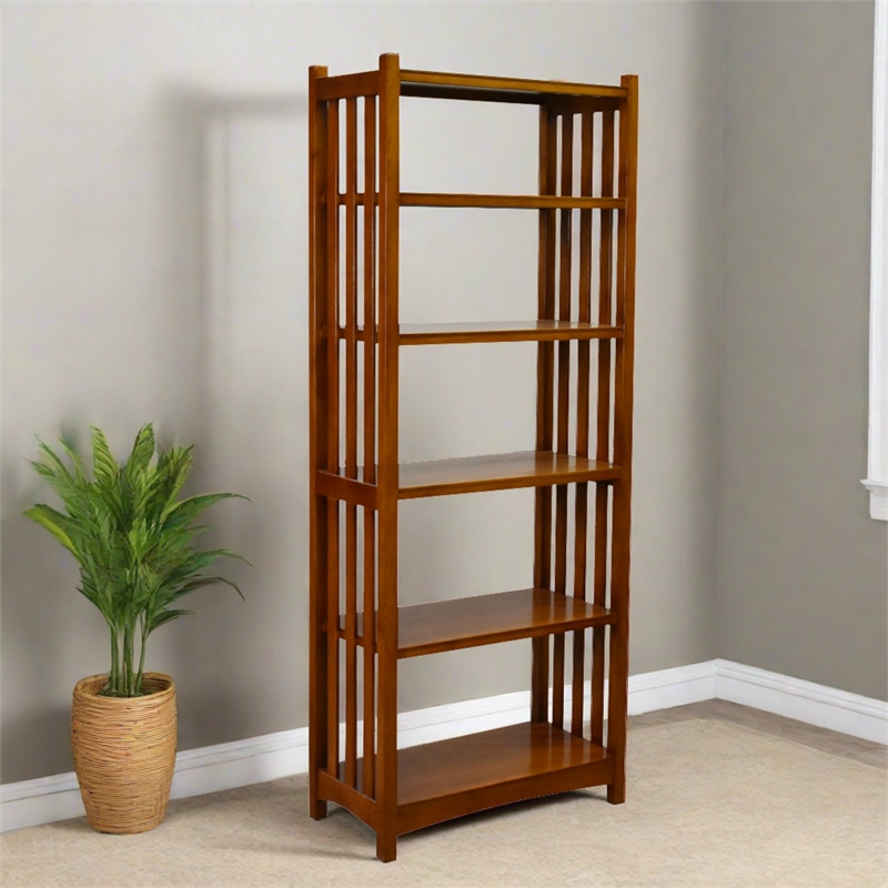Crafters and Weavers Arts and Crafts Wood Bookcase in Cherry Finish