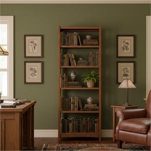 Crafters and Weavers Arts and Crafts Wood Bookcase in Cherry Finish