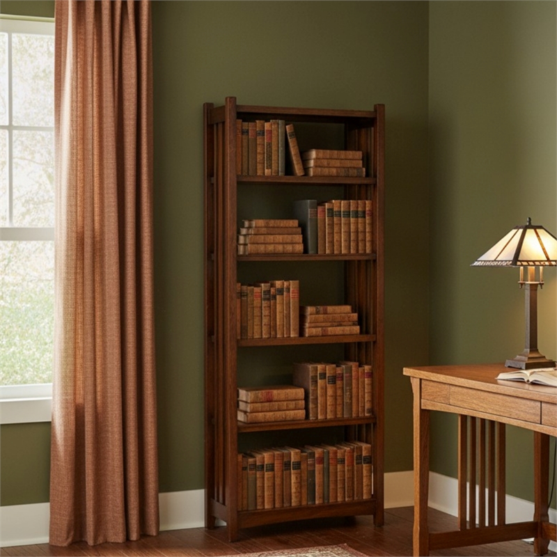 Crafters and Weavers Arts and Crafts Wood Bookcase in Walnut Finish