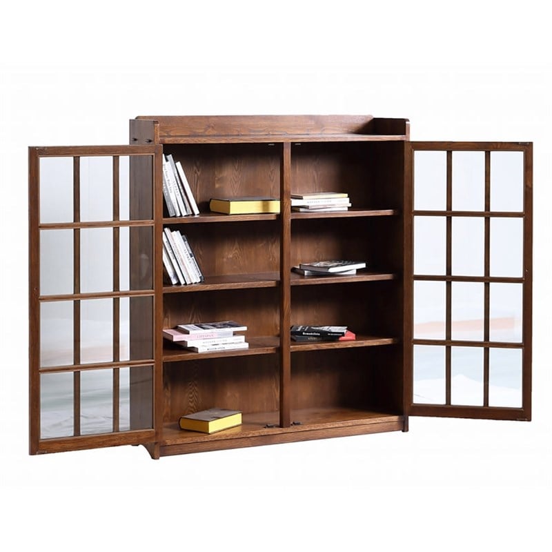 Crafters and Weavers Arts and Crafts 2-Door Wood Bookcase in Walnut