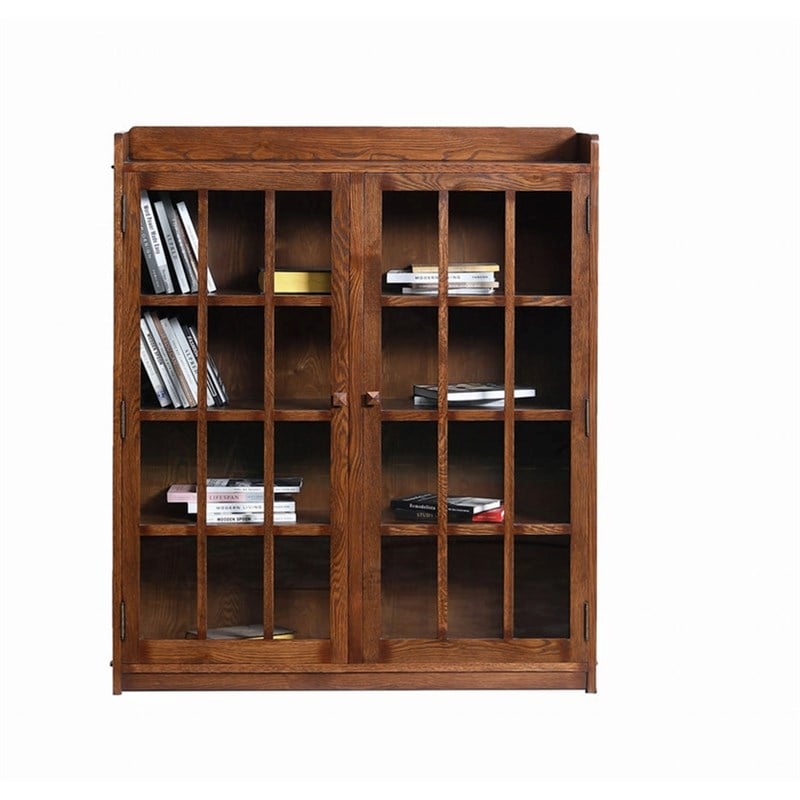 Crafters and Weavers Arts and Crafts 2-Door Wood Bookcase in Walnut
