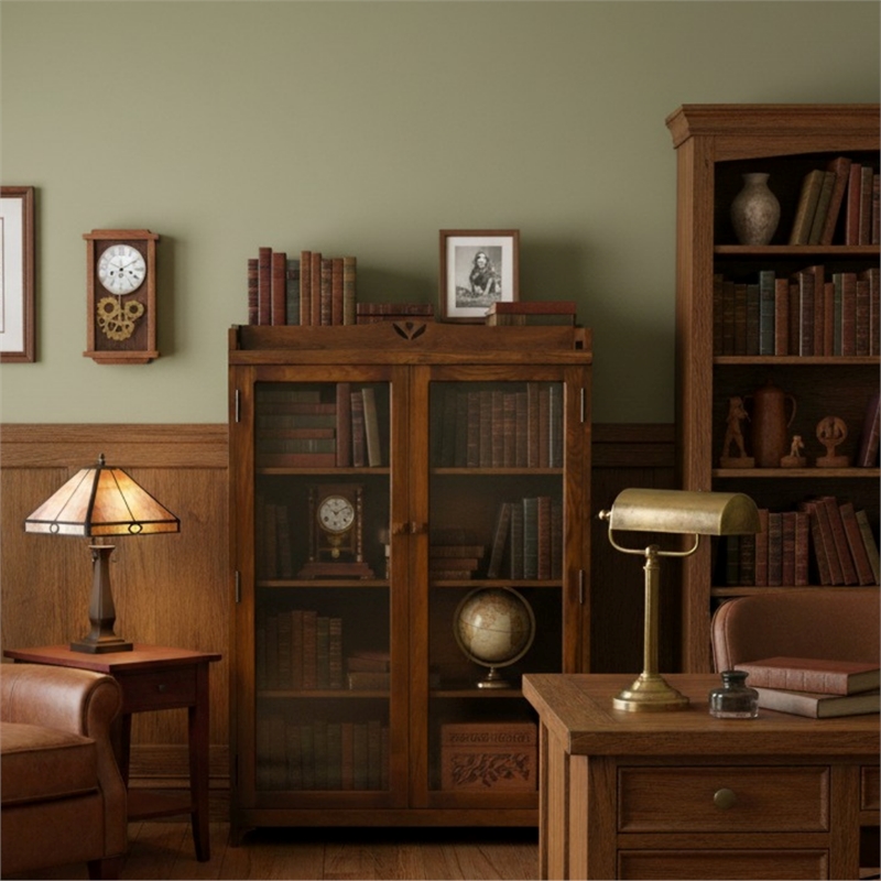 Crafters and Weavers Arts and Crafts Wood Curio Cabinet in Walnut