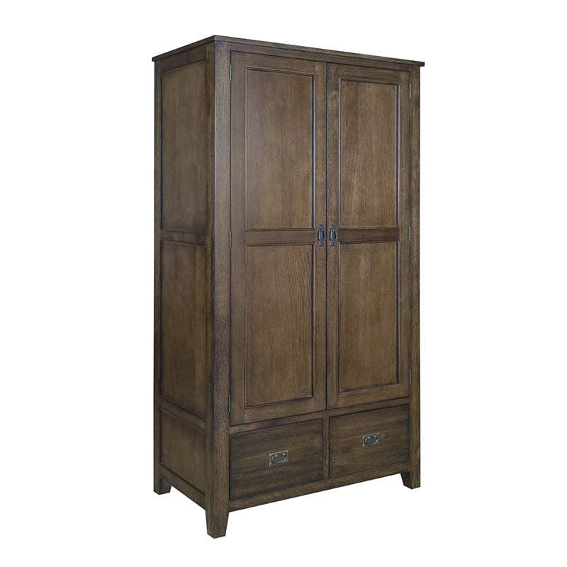 Crafters and Weavers Craftsman Mission 2-Drawer Solid Wood Armoire in Walnut