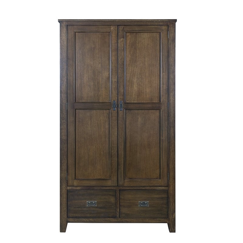 Crafters and Weavers Craftsman Mission 2-Drawer Solid Wood Armoire in Walnut