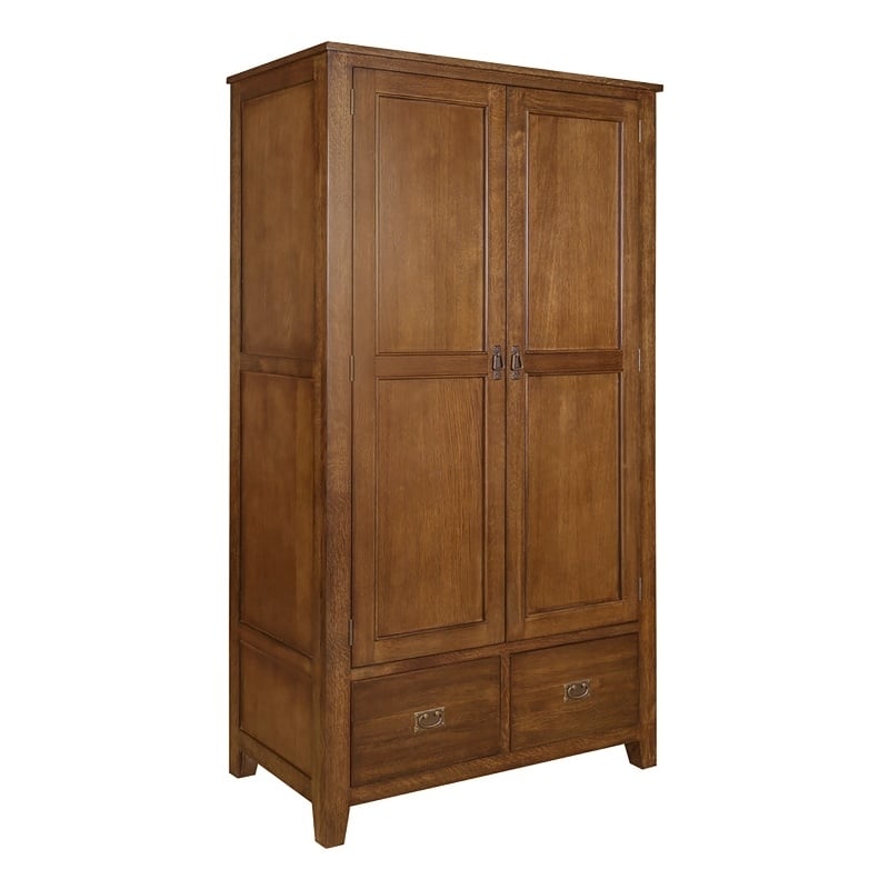 Crafters and Weavers Craftsman Mission 2-Door Solid Wood Armoire in Cherry