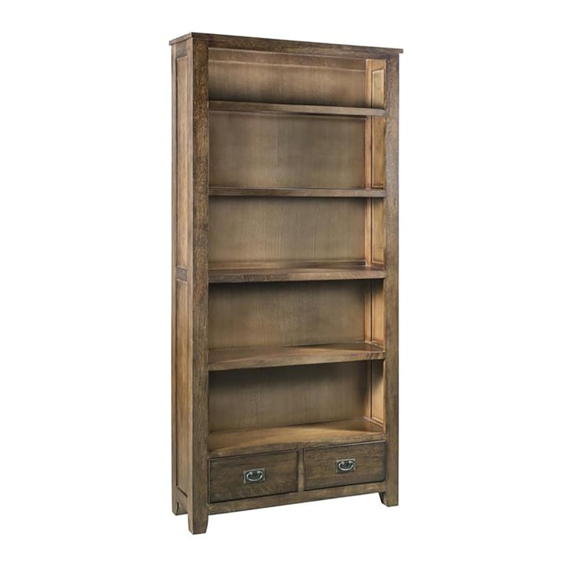 Crafters and Weavers Arts and Crafts Wood Open Shelf Bookcase in Oak/Walnut