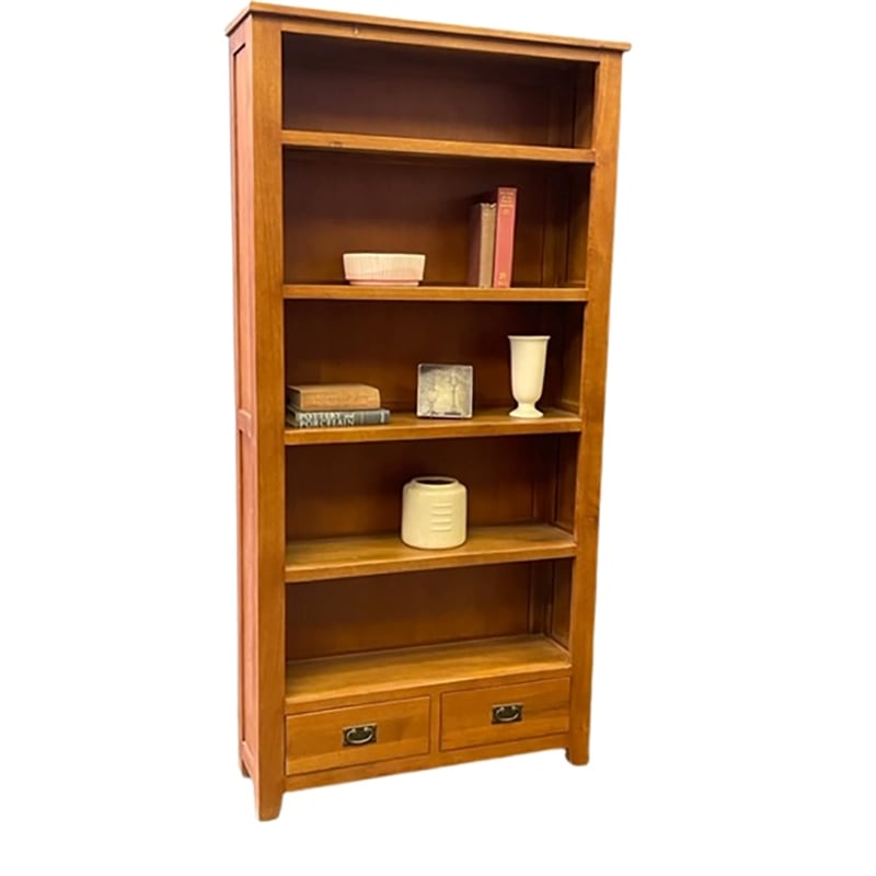 Crafters and Weavers Arts and Crafts Wood Open Shelf Bookcase in Cherry