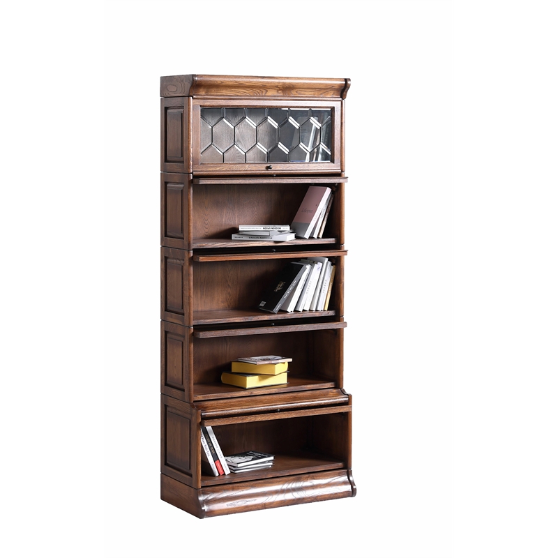 Crafters and Weavers Arts and Crafts 5 Stacks Wood Barrister Bookcase in Walnut