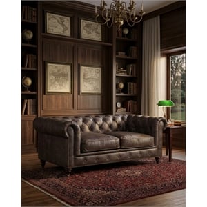 Crafters and Weavers Craftsman Mission 72&quot Leather Loveseat in Dark Brown