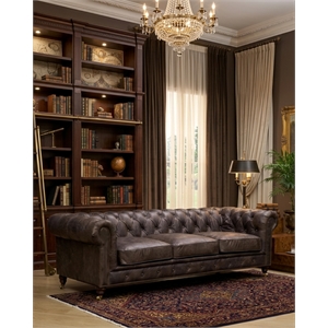 Crafters and Weavers Craftsman Mission 95&quot Leather Sofa in Brown